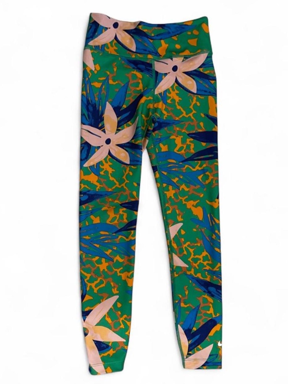 Nike Green Floral Print Kids Leggings with Pink and Blue Accents